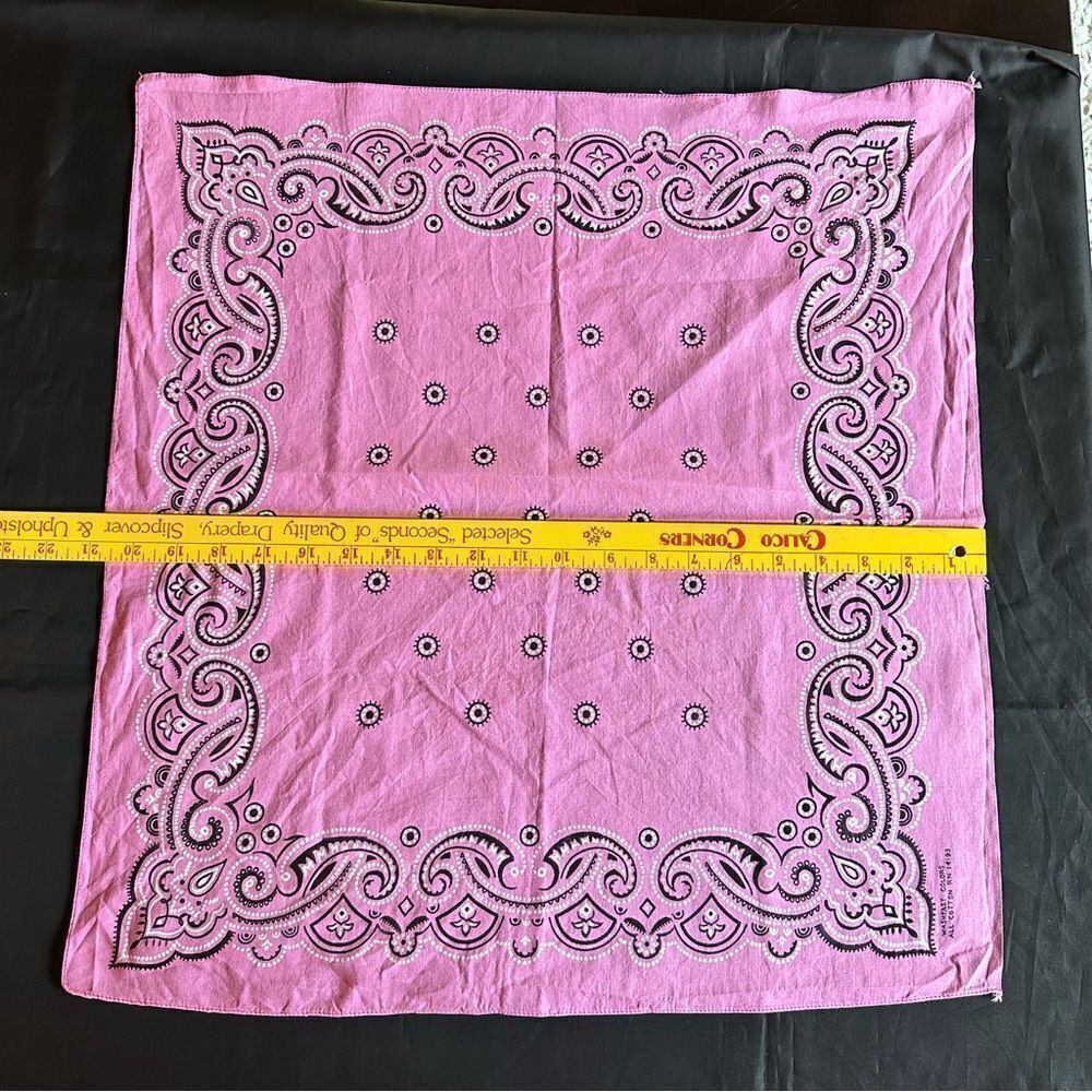Vintage Washfast Colors Pink and Black Paisley Cotton Bandana - Picture 5 of 6